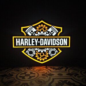 Harley Davidson "Gears & Pistons"  - LED Lightbox Sign with detachable stand